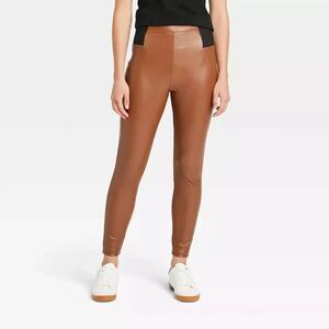 Women's High Waisted Faux Leather Leggings - A New Day (Size S) Dark Brown - NEW